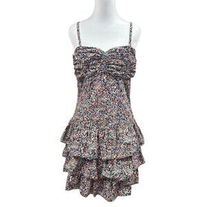Express Y2K Ditsy Floral Ruched Layered Fit and Flare Mini Dress Sz L Strapless